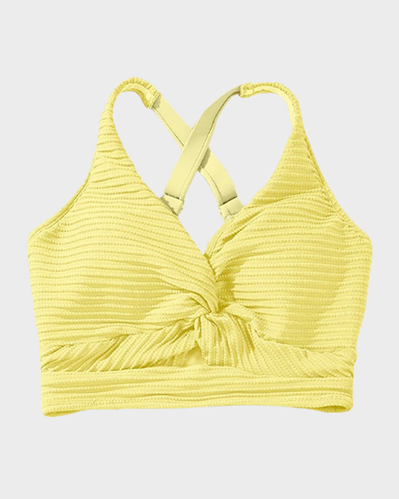 Textured Knot-Front High-Waisted Bikini Set