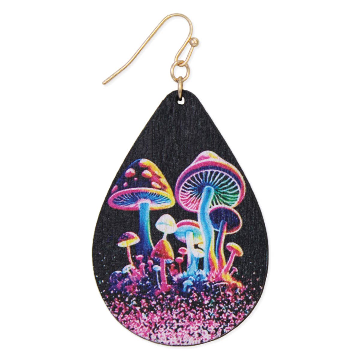 1 Neon Magic Wood Mushroom Print Earring